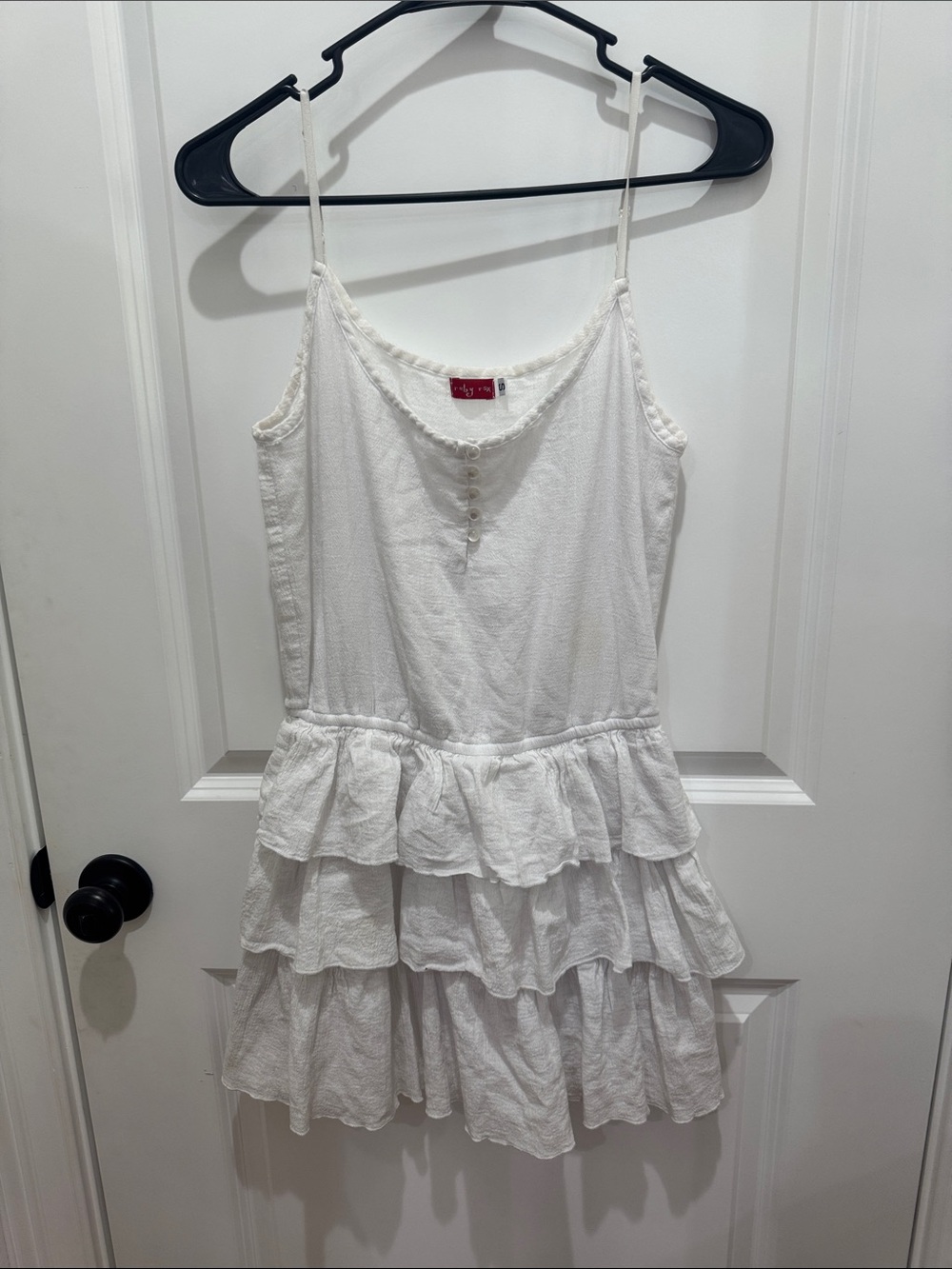 Ruby Rox White Tiered Ruffle Spaghetti Strap Mini Dress